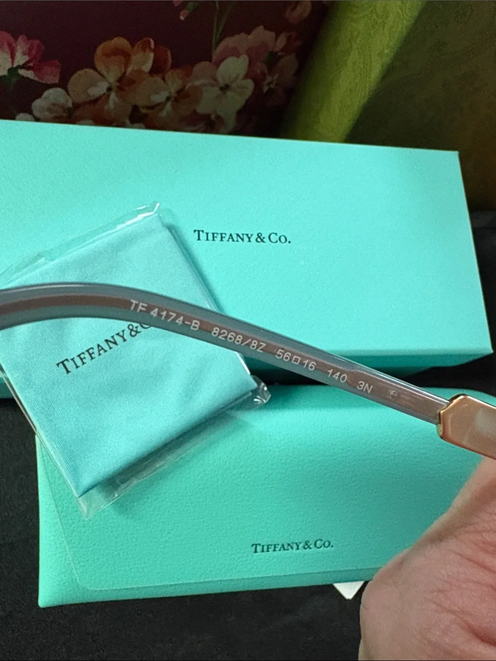 NEW Full Set! Tiffany & Co Sunglasses TF4174. Opal Gray Gold Crystals  54mm